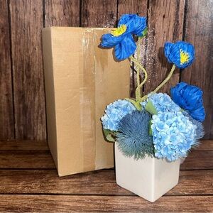 Blue Faux Flowers With Vase- New